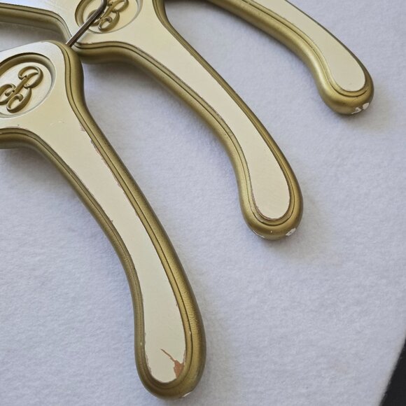 Vintage Regency Wood Hotel Hangers B Monogram Lot 3 White Gold MCM Movie Prop - Picture 5 of 11